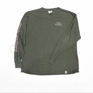 Simply Southern Olive Green Long Sleeve Tee with Pink Sleeve Script